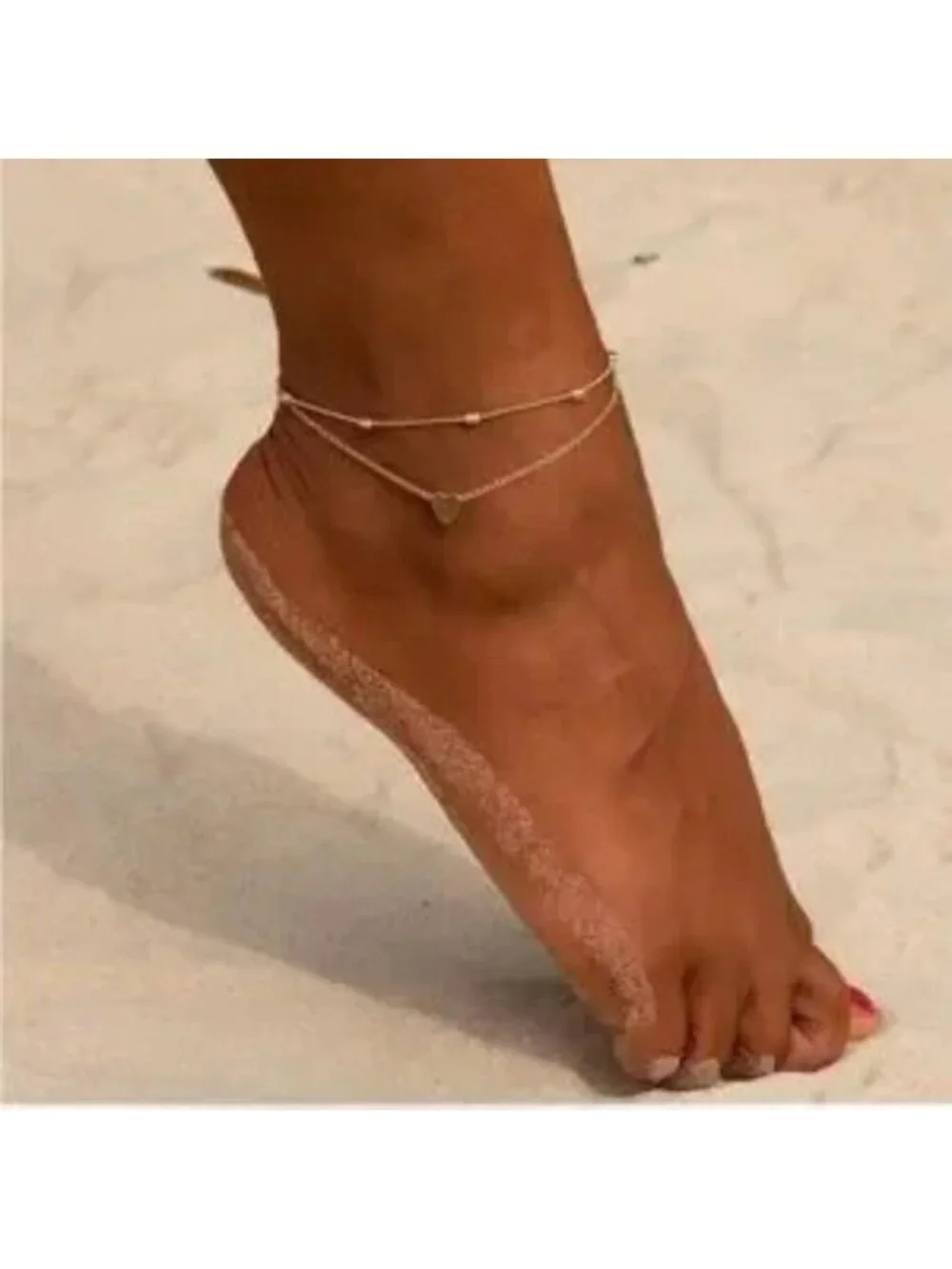 18k Gold Plated 2pc Layered Heart Beaded Anklet Set
